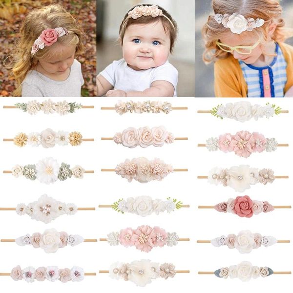 Accessori per capelli 3 pezzi/set Fasce per fiori per bambina Fasce morbide elastiche con strass floreali per bambini nati