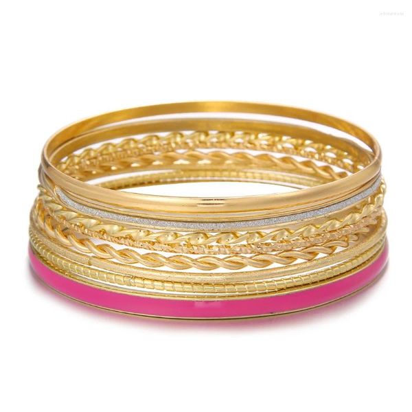 Bangle 8 pçs/set Conjuntos de pulseiras de esmalte rosa para mulheres simples multicamadas geométricas redondas punk conjunto de joias acessórios