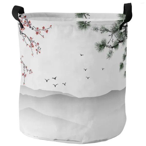 Sacchetti per la biancheria Plum Blossom Fiori Rami Pittura a inchiostro Cestino sporco Pieghevole Home Organizer Abbigliamento Deposito di giocattoli per bambini