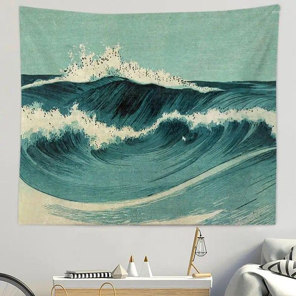 Гобелены с синими океанскими волнами, настенное искусство, природный пейзаж, гобелен для спальни/комнаты, фоновая ткань, современный подвесной подарок