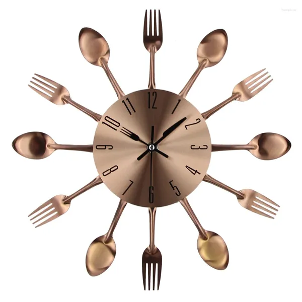 Relógios de parede 2023 Decoração de cozinha Luxo Metal Cobre 3D Relógio Design Arte Criativa Moderna Decoração de Casa Horloge