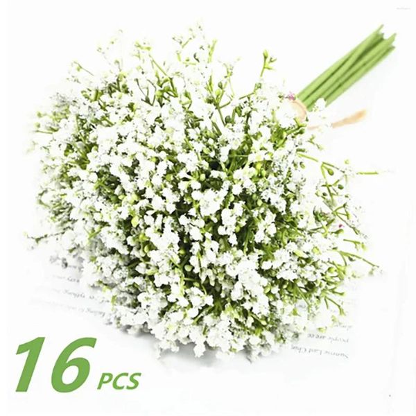 Fiori decorativi artificiali 16 pezzi Babys Breath per decorazione Gypsophila Bouquet composizione floreale bianco chiaro