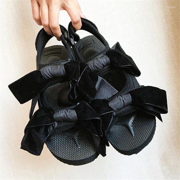 Sandali Bowknot Estate delle Donne 2024 Nero EVA Appartamenti Al di Fuori Scarpe Da Spiaggia Delle Signore Suola Spessa Piattaforma Gladiatore Sandalias Mujer