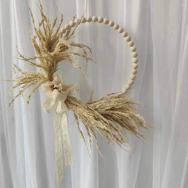 Декоративные цветы, пампасные венки ручной работы, потертый шик, свадебные украшения, настенные обручи с деревянными бусинами