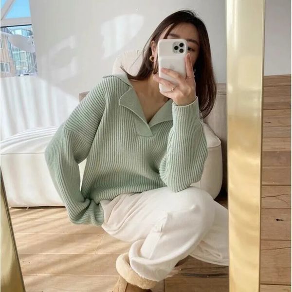 Maglioni da donna Maglione femminile della Corea del Sud autunno pullover semiaperto con risvolto a V Versione coreana del maglione ampio a maniche lunghe 231030