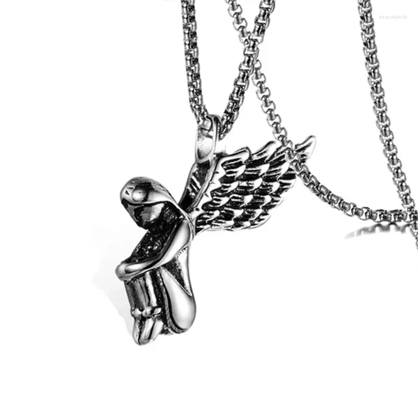 Pendentif Colliers Européens et Américains Rétro Acier inoxydable Fille Angel Wing Chaîne de collier pour hommes