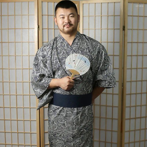 Этническая одежда, летняя мужская японская традиционная юката, хлопковое кимоно, мужская домашняя одежда, халат, косплей