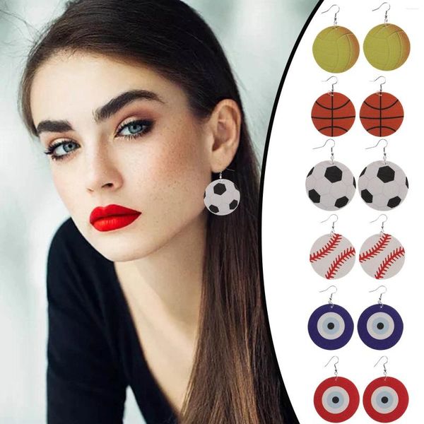 Hoop Ohrringe Runde Form Fußball Volleyball Basketball Baseball Leder Ohr Anhänger Presse Für Frauen Lange Post Stud