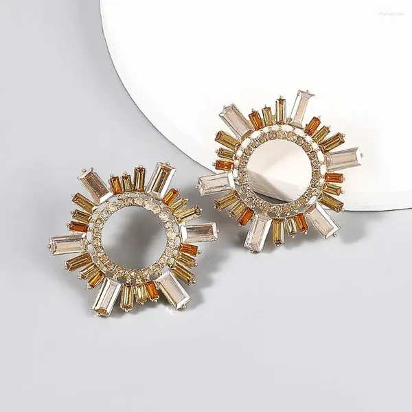 Orecchini a cerchio Donne Ragazze Accessori da sposa per feste Cristallo girasole Eardrop Strass Ciondola gioielli di lusso floreali