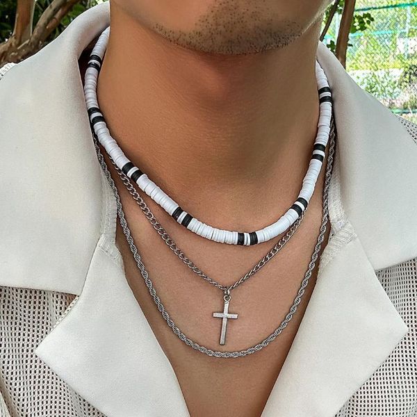 Collane con ciondolo Catena a strati con collana a croce per uomo Girocollo in argilla polimerica alla moda sul collo Accessori 2023 Gioielli di moda Regali maschili