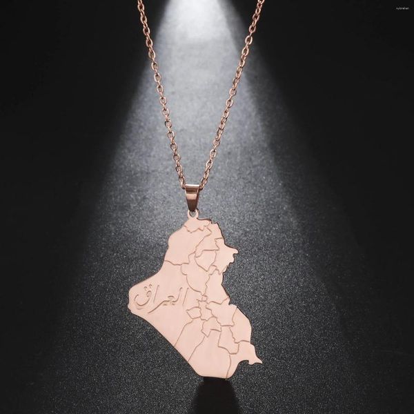 Collane con ciondolo Moda Collana con mappa dell'Iraq Collana da donna con cornice con fascino islamico arabo in acciaio inossidabile Non sbiadisce Regali di gioielli irlandesi