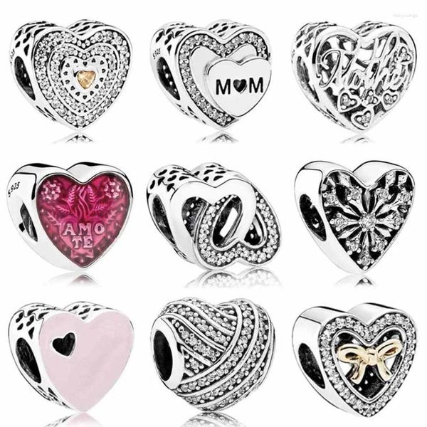 Lose Edelsteine Original Pave Lavish Heart Mother Son Bond mit Kristallperlen-Charms passen für Europa-Armband 925 Sterling Silber DIY-Schmuck