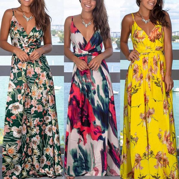 Vestidos casuais boho praia maxi mulheres noite sundress longo sexy floral backless festa vestido feminino