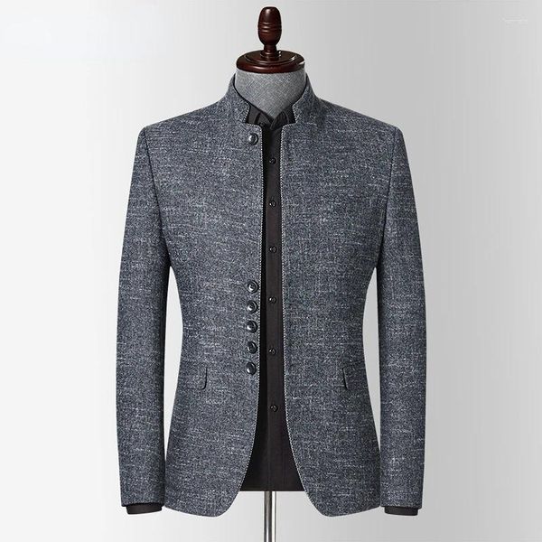 Herrenanzüge Herren-Blazer im England-Stil, Stehkragen, schmale Passform, Oberbekleidung, elegant, lässig, hochwertiger chinesischer Tunika-Anzug