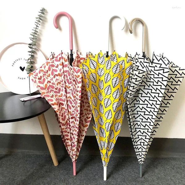 Guarda-chuvas Marca Chuva Guarda-chuva Impressão Longa Alça Feminina Metade Automática para Vento Pesado Mulheres Sol Viagem