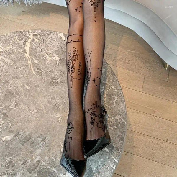 Frauen Socken Sexy Strumpfhosen Mit Brief Muster Konstellation Gedruckt Strumpfhosen Mesh Strümpfe 2023 Mode Schwarz Frühling Sommer Dame