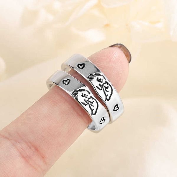 Çizgi köpek yavrusu sticker ring çift ışık lüks ve basit kişilik küçük kalabalık tasarım algısı çok yönlü moda işaret parmağı