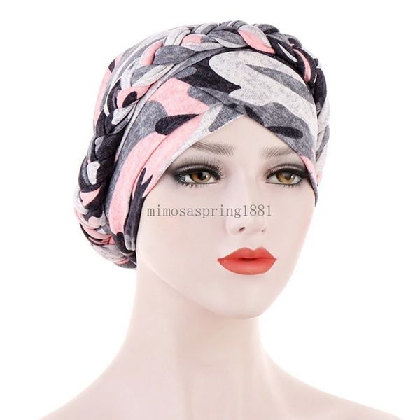 Turbante indiano Donna Cofano musulmano Stampa floreale Treccia Copricapo Berretto chemio Foulard Beanie Cofano Avvolgere la testa Cappello di copertura per la perdita dei capelli