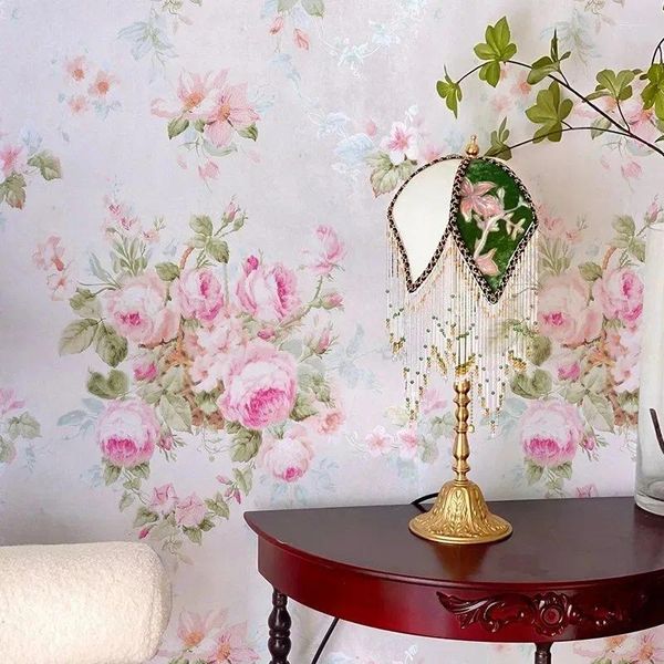 Wallpapers flor papel de parede rosa branco europeu quente quarto sala de estar sofá tv fundo romântico floral mural salão de beleza