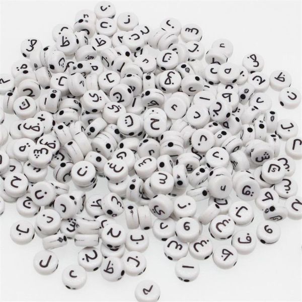 CHONGAI 300 peças redondas de acrílico letras do alfabeto árabe contas soltas letras misturadas para fazer joias acessórios de contas DIY 4X7mm Y200730243R