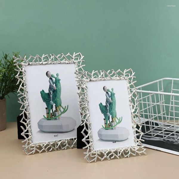 Quadros Golden Silver Metal Art Po Frame Requintado Ramo Criativo Quarto Desktop Display Ornamentos Retrato Decoração