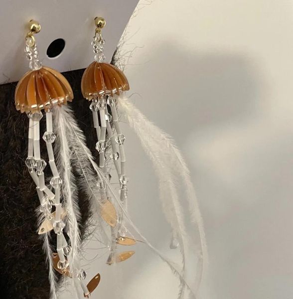 Orecchini a bottone Piuma Nappa Design Stile lungo per gioielli da donna
