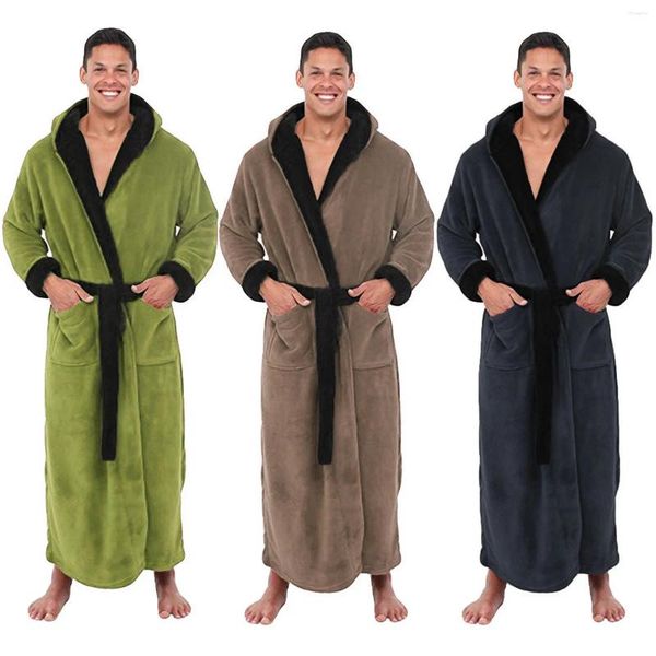 Мужская одежда для сна, зимние плюшевые халаты 2023, удлиненная и утолщенная шаль, ночное платье, одежда с капюшоном, пижама с длинными рукавами, одежда для дома