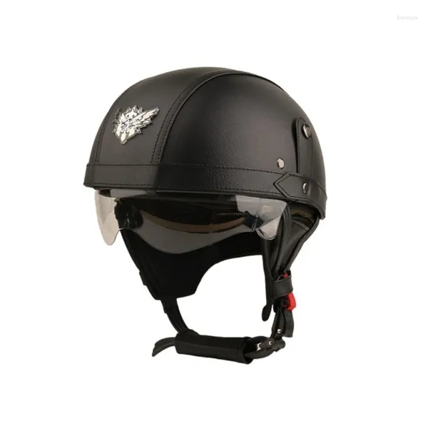 Caschi moto in pelle vintage open face retrò per uomo e donna mezzo casco elettrico per tutte le stagioni taglia M-XL parti di attrezzature per moto