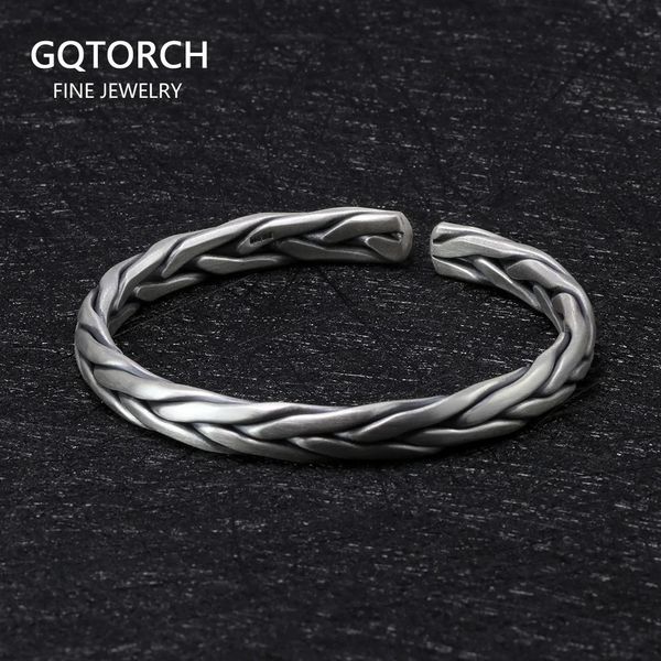 Bangle Pesado Sólido 999 Pure Silver Twisted Bangles para Homens Mulheres Artesanais Viking Armband Man Cuff Bangles 231027