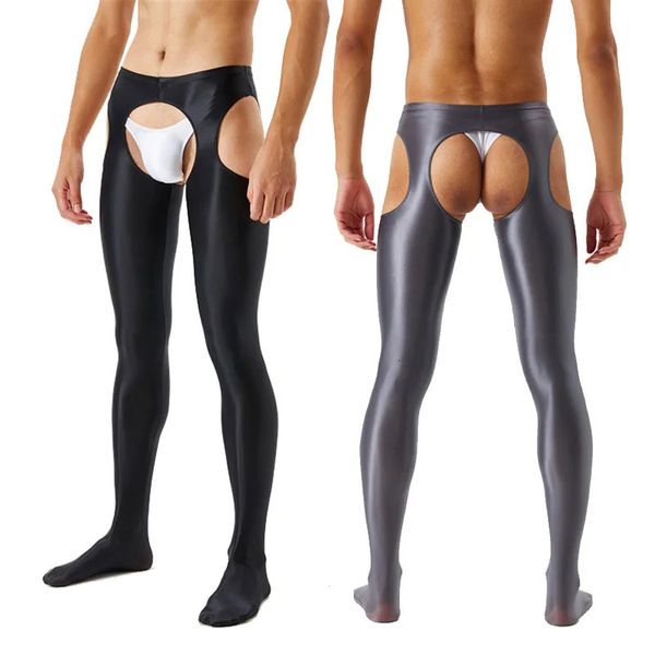 Briefs Calcinha Spandex Brilhante Meia-calça Calças Sexy Meias Abertas Crotch Yoga Calças Treinamento Mulheres Esportes Fitness Homens Brilhantes Gay Leggings 231030