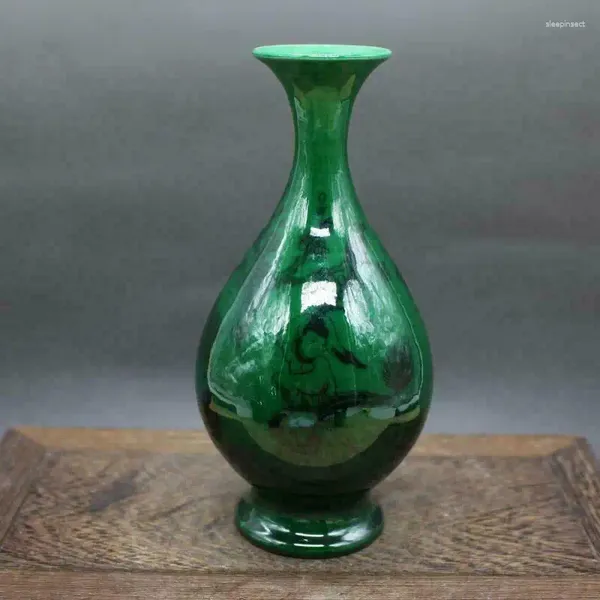 Vasos Chinês Antigo Porcelana Verde Esmalte Tinta Figura Jade Pote Primavera Vaso Decoração de Sala de Estar