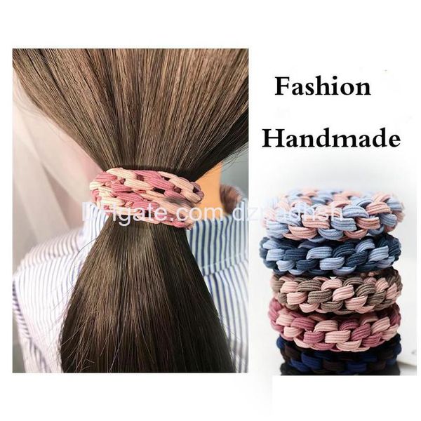 Accessori per capelli Elastico coreano Fasce elastiche twist carine Cravatte in corda per ragazze Donne Fascia per capelli Scrunchies di gomma Prodotti per la consegna di goccia Dhmgo