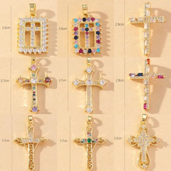 Collane con ciondolo Collana con croce micro-set in rame vibrante e zirconi per la creazione di gioielli fai-da-te in stili europeo-americani