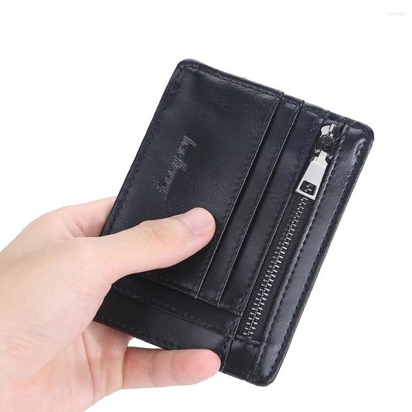 Carteiras Homens Titular Banco Minimalista Zíper Moeda Bolsa Curto Negócio Multi Slot Caso Cartão Ultra Slim Carteira ID Capa