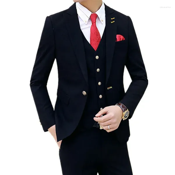 Erkek Suit 2023 Moda İnce Gelinlik Üç Parça / Erkek Tek Düğmesi Düz Renk Takım Stes Ceket Ceket Blazer Pantolon Yelek
