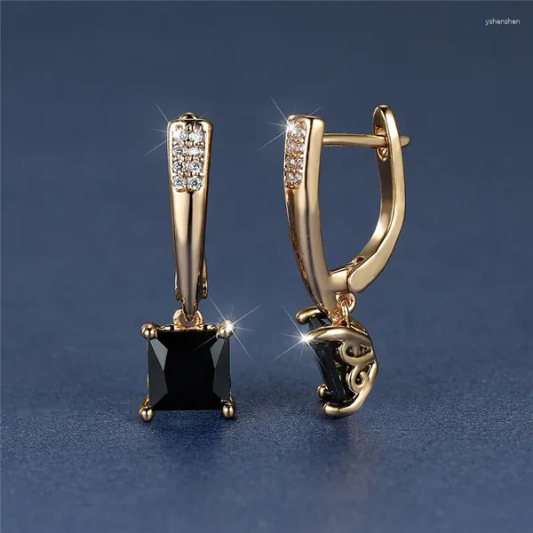 Серьги-кольца, модные женские геометрические кристаллы, античный черный циркон, квадратный камень, цвет шампанского, золотого цвета, вечерние украшения для женщин