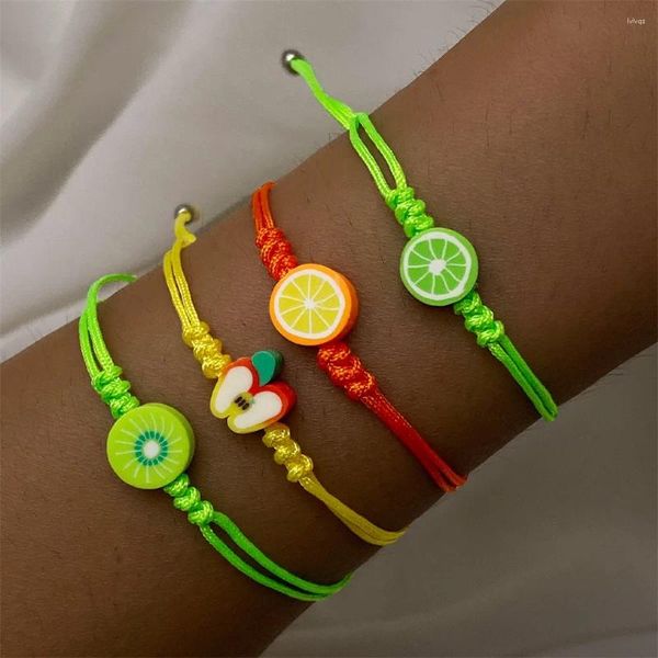 Charm-Armbänder EN Mode handgemachte Obst Apfel Orange Anhänger Armband für Frauen süße bunte geflochtene Armreif Schmuck