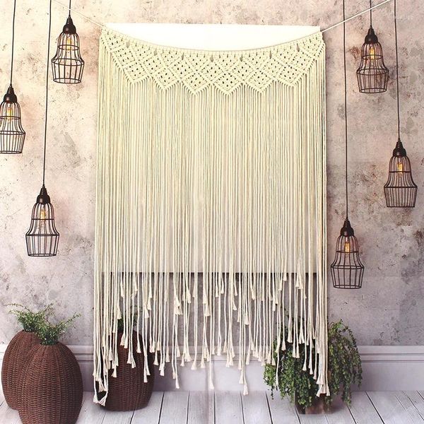 Tapeçarias tecidas tapeçaria criativa artesanal corda de algodão pingente casa cortina porta bloqueando parede de fundo
