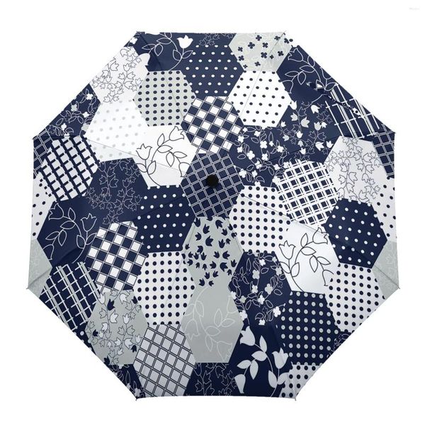 Şemsiye Rhombus Polka Dot Ekose Çiçek Otomatik Şemsiye Katlanır Kadınlar İçin Açık Baskılı Yağmur