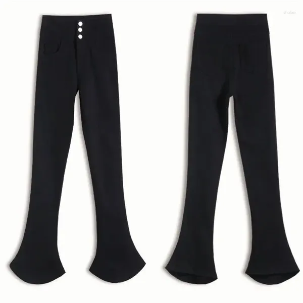 Женские джинсы 2023, осень-зима, высокая талия, эластичная пряжка, плотно прилегающие, тонкие брюки с микро-рогами, детские брюки в пол