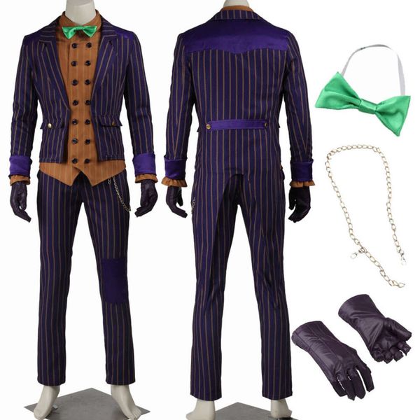 Cosplay Cadılar Bayramı Karnavalı Arkham Knight Suit Cosplay kötü adam joker kostüm kayışları dış palyaço kıyafeti ile palyaço kıyafeti