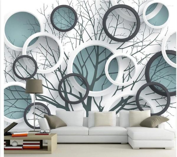 Wallpapers 3d papel de parede para sala redonda árvore abstrata tv fundo grande mural parede