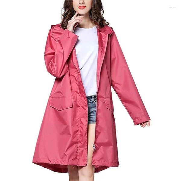 Casacos de Trench das Mulheres Primavera Mulheres Homens Raincoat Jaqueta Windbreaker Leve Respirável Zipper Rain Coat Poncho Windproof Hooded Rainwear