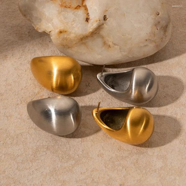Brincos de aço inoxidável PVD 18K banhado a ouro manchado gota de água escovada para mulheres joias atacado 2023 na moda