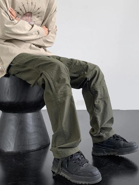 Jeans masculinos exército americano verde trabalho terno calças outono à prova de vento carga lateral zíper profissional caminhadas montanhismo