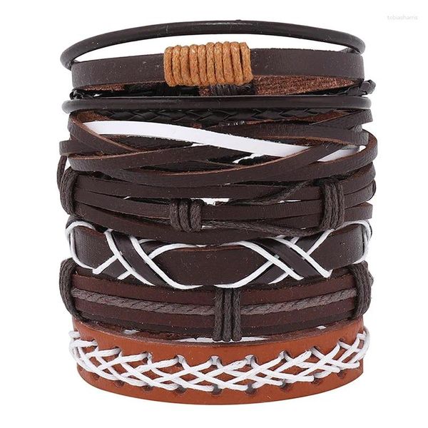 Braccialetti fatti a mano in tessuto da uomo bracciali in pelle braccialetti da donna regolabili alla moda gioielli maschili 6 pezzi/set braccialetto