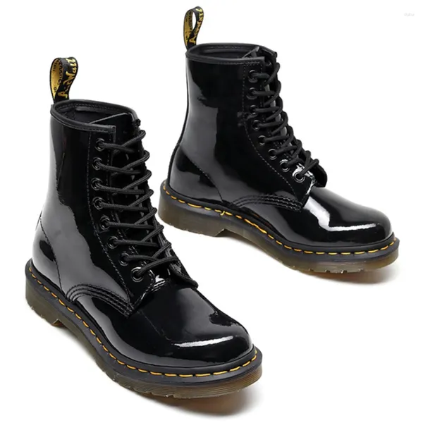 Ботинки 2023, яркие черные кожаные женские повседневные ботинки, уличная одежда, мотоциклетная пара, модная обувь унисекс на плоской подошве, мужские ботинки