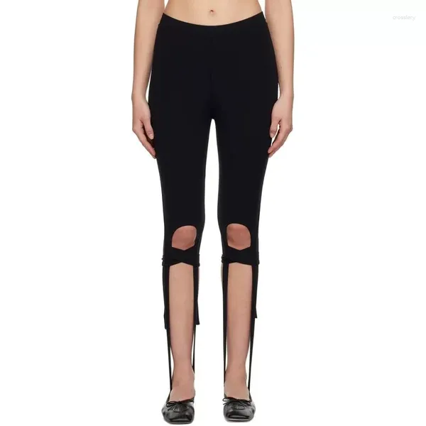 Frauen Hosen 2023 Sommer Mode Elastische Taille Bandage Design Dünne Hosen Y2k Casual Schwarz Ballett Schritt Leggings