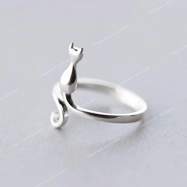 Anéis de noivado de gato fofos da moda, cor prata, para mulheres, casal, elegante, simples, feito à mão, joias ajustáveis, anéis, acessórios de joias