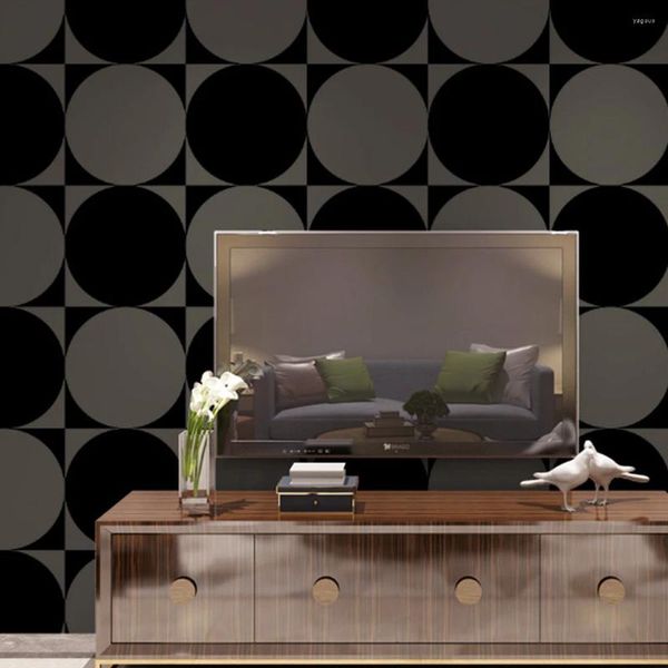 Wallpapers moderno círculo 3d papel de parede rolo para paredes preto cinza geométrico ktv sala sofá tv fundo à prova dwaterproof água papel pintado